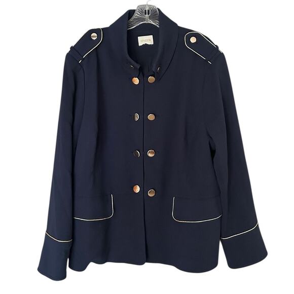 Chico’s Navy Blue Military Jacket Women’s 4/XXL Gold Button Trim Flap Pockets - Picture 1 of 10